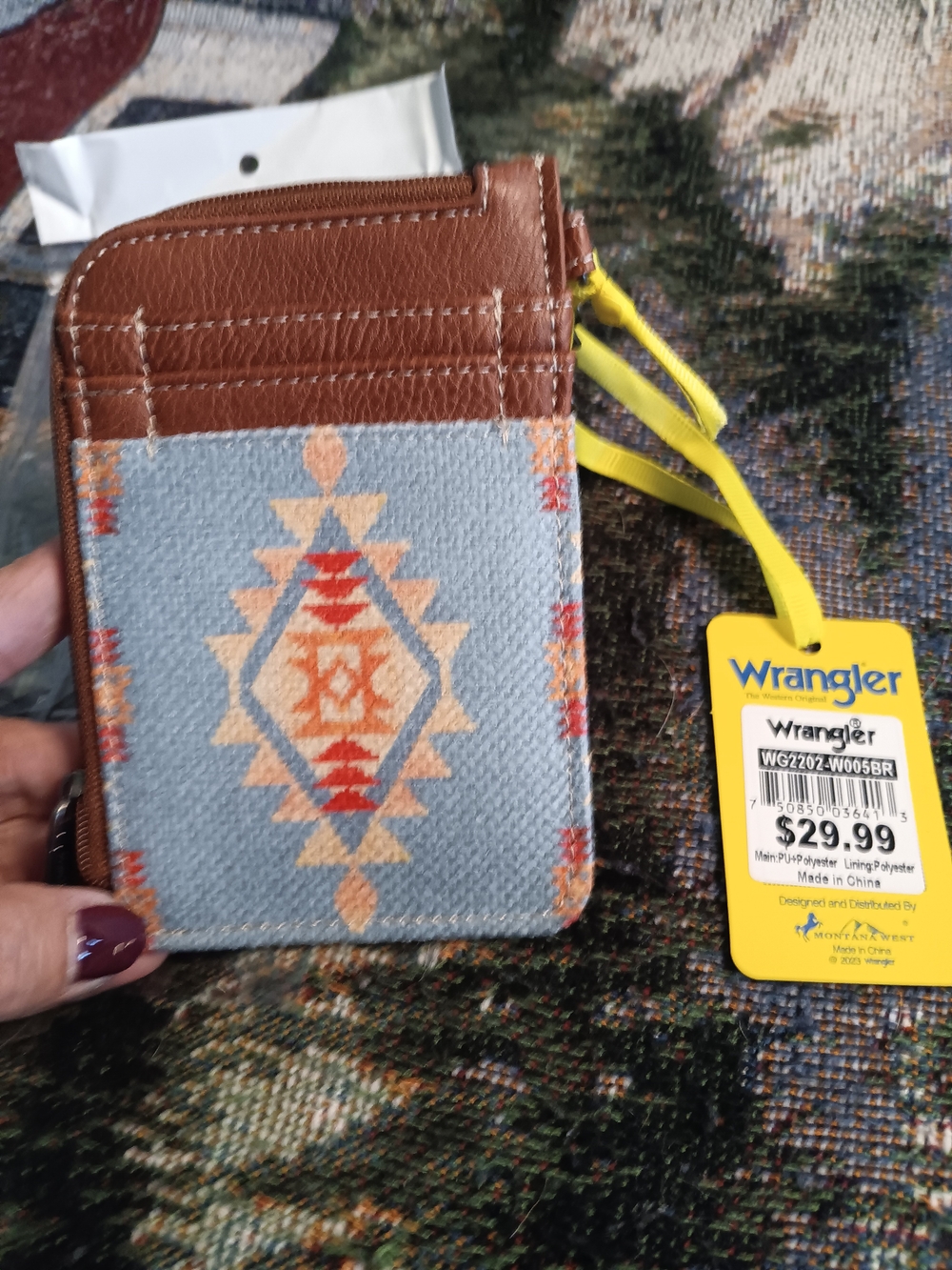 Wrangler Southwestern Pattern Card Wallet - Light Blue & Brown